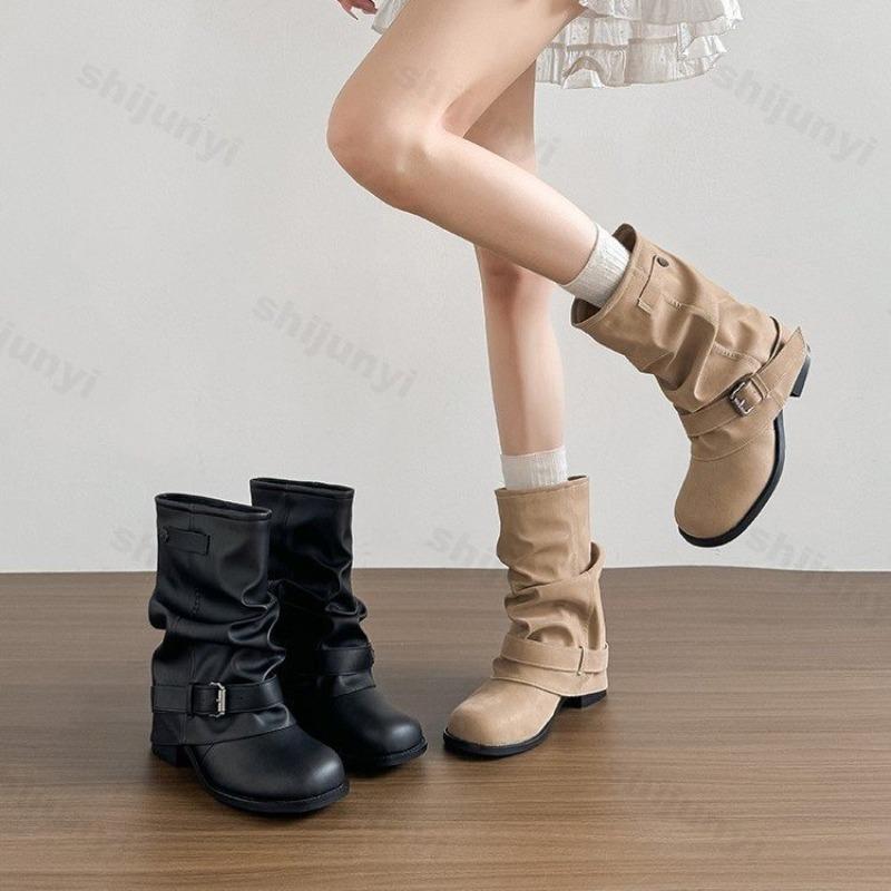 Fashion Women Suede Casual Boots 2025 Autumn Fashion Ankle Boots New Short Slip on Buckle Retro Versatile Soft Bottom Boot Botas Mujer