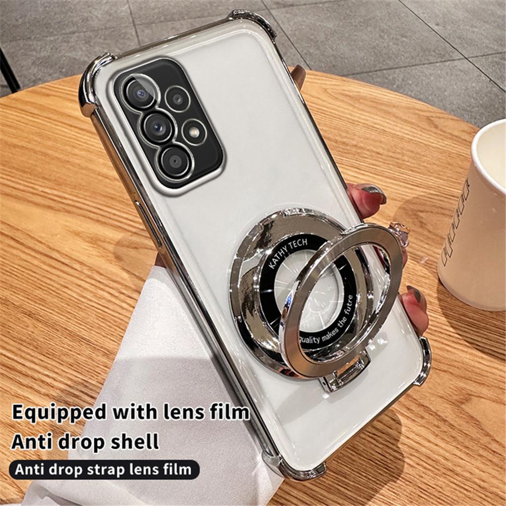 Transparent Plating Magnetic Bracket Phone Case For Samsung A13 A23 A33 A53 A73 A12 A22 A32 A52 A03 A52S Shockproof Soft Cover