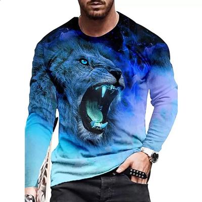 Long Sleeve Lion Abstract Pattern Mens Street T Shirt Spring Autumn 3d Animal Print Fashion T Shirt Street Loose Mens Casual Top