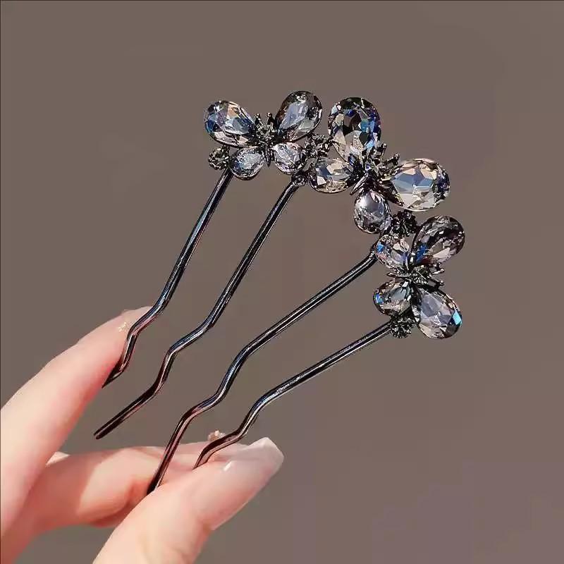 1Pcs Elegant Pearl Flower Hair Combs Pins French Retro Bun Hair Accessories Women Daily U-Shaped Hairpin Female Alloy Hair Clasp