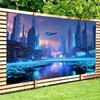 2D Plane Futuristic City At Night Suitable for Party Decoration or Room Design Polyester Fiber