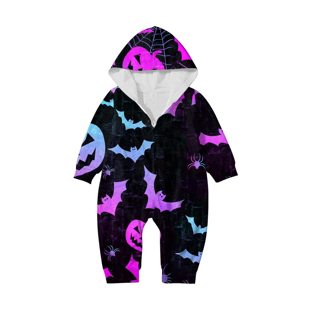 Halloween Printed Family Matching Hooded Long Sleeved Zippered Hooded Jumpsuit Set