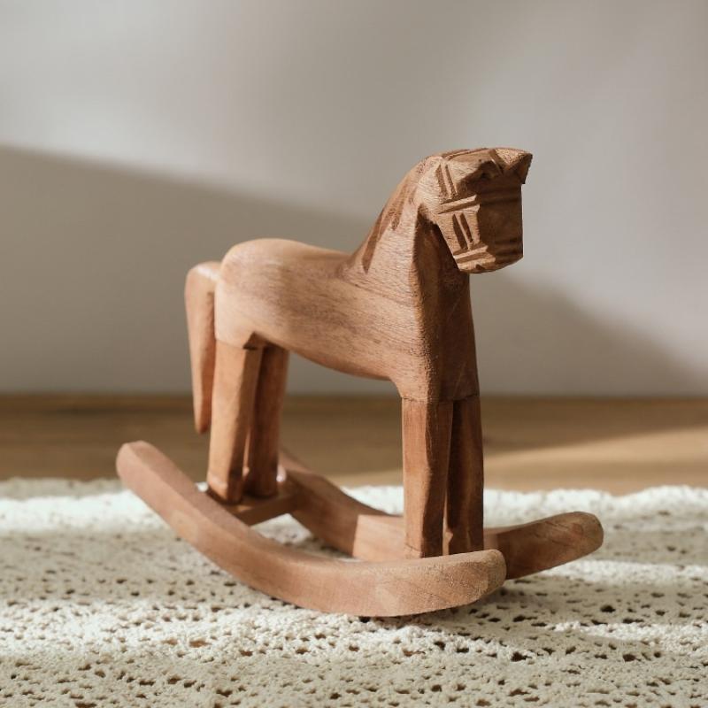 Creative Hand Carved Wooden Horse Series Retro Style Rocking Horse Desktop Decoration Ornament For Friends Commemorative Gift