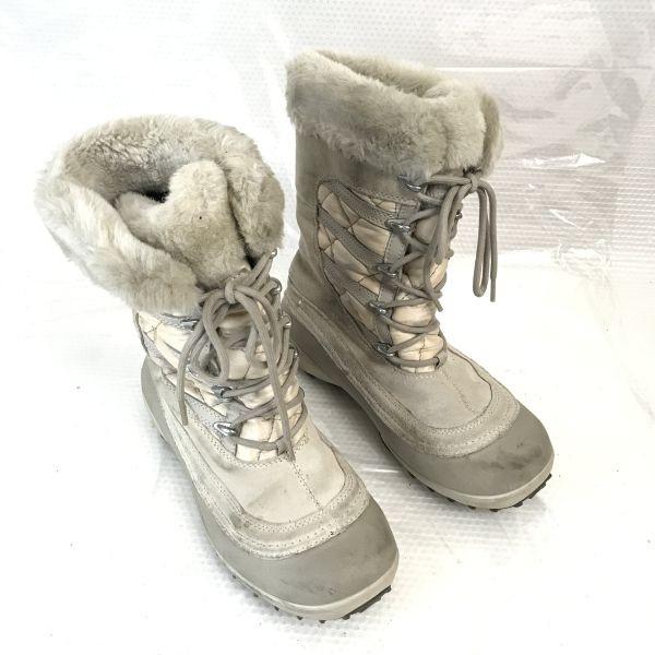 Columbia Warm Lined Waterproof Snow Boots 24.0 UK5.5 Gray Beige(USED)
