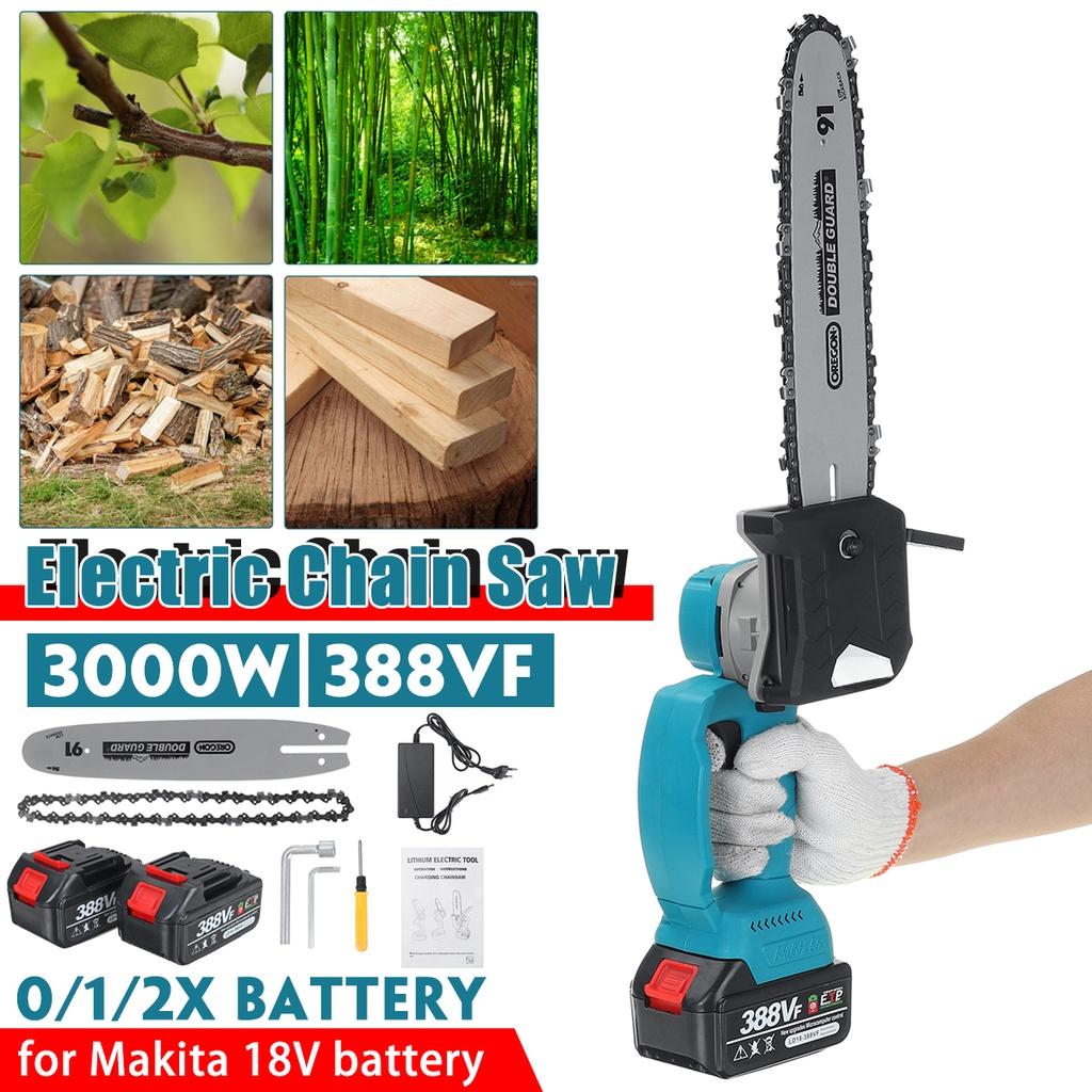 3000W 8/10 Inches Cordless Electric Saw Chainsaw With 2PC Li-ion Battery Brushless Motor Rechargeable Woodworking Tool 388VF
