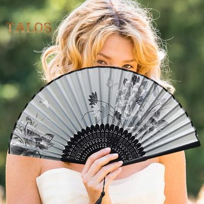 Chiński styl Vintage składany wentylator wentylator ręczny z trzonkiem bambusowym kwiatowy wzór rękodzieło artystyczne prezent wystrój domu wentylator ręczny na przyjęcia weselne