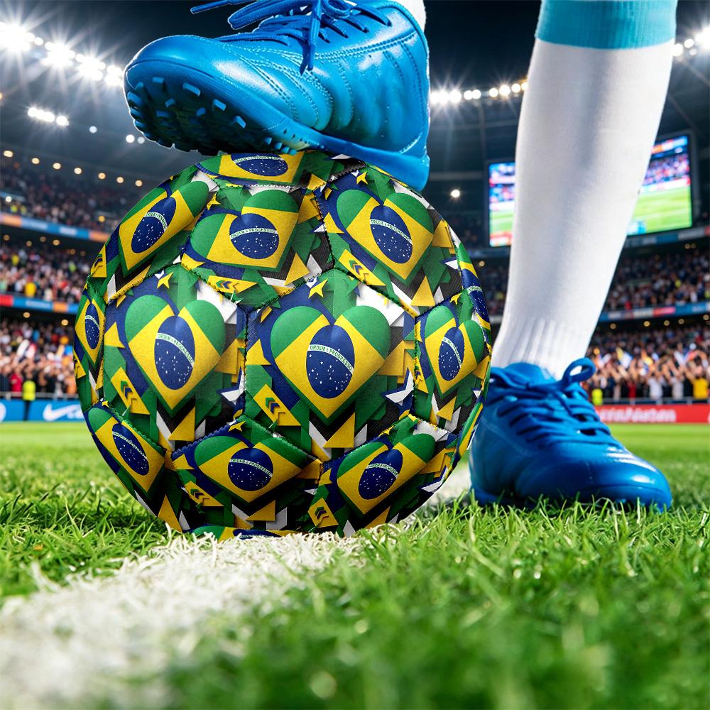 Brasilien Fußball Aufdruck Größe 5 Fußball Ball Verschleißfest Standard Erwachsenen Trainingsfußball Fan Geschenk für Indoor Outdoor Spiel Sport