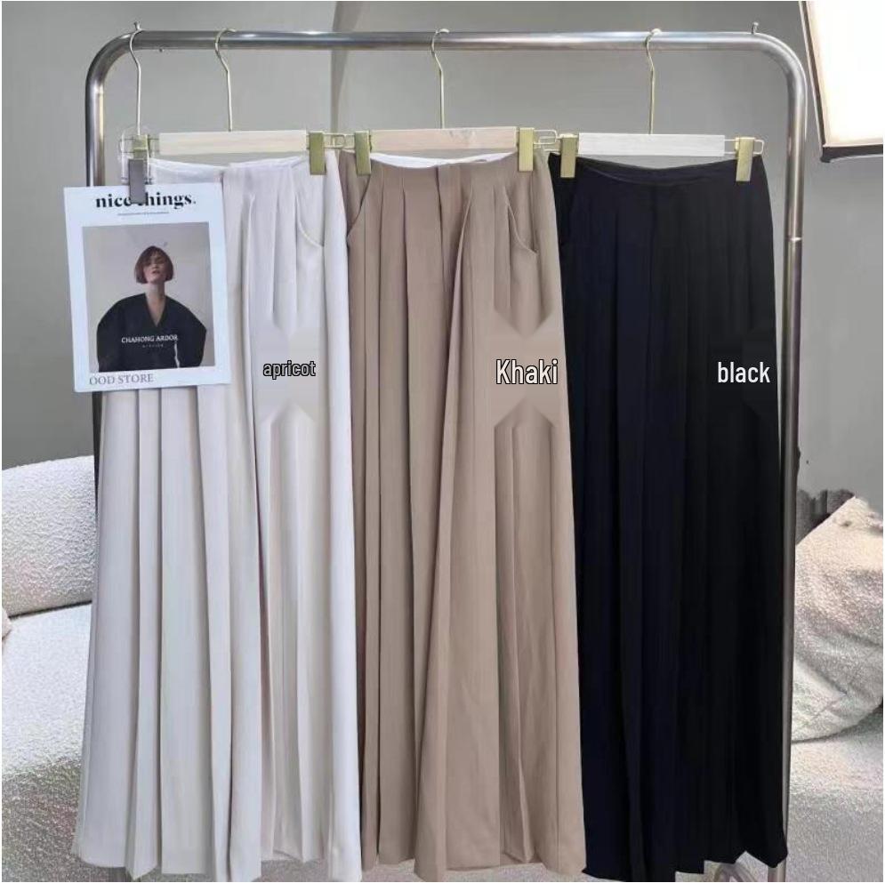 2024 Spring Women's European & American Loose Wide Leg Pleated Pants - High Fashion Drapey Casual Style