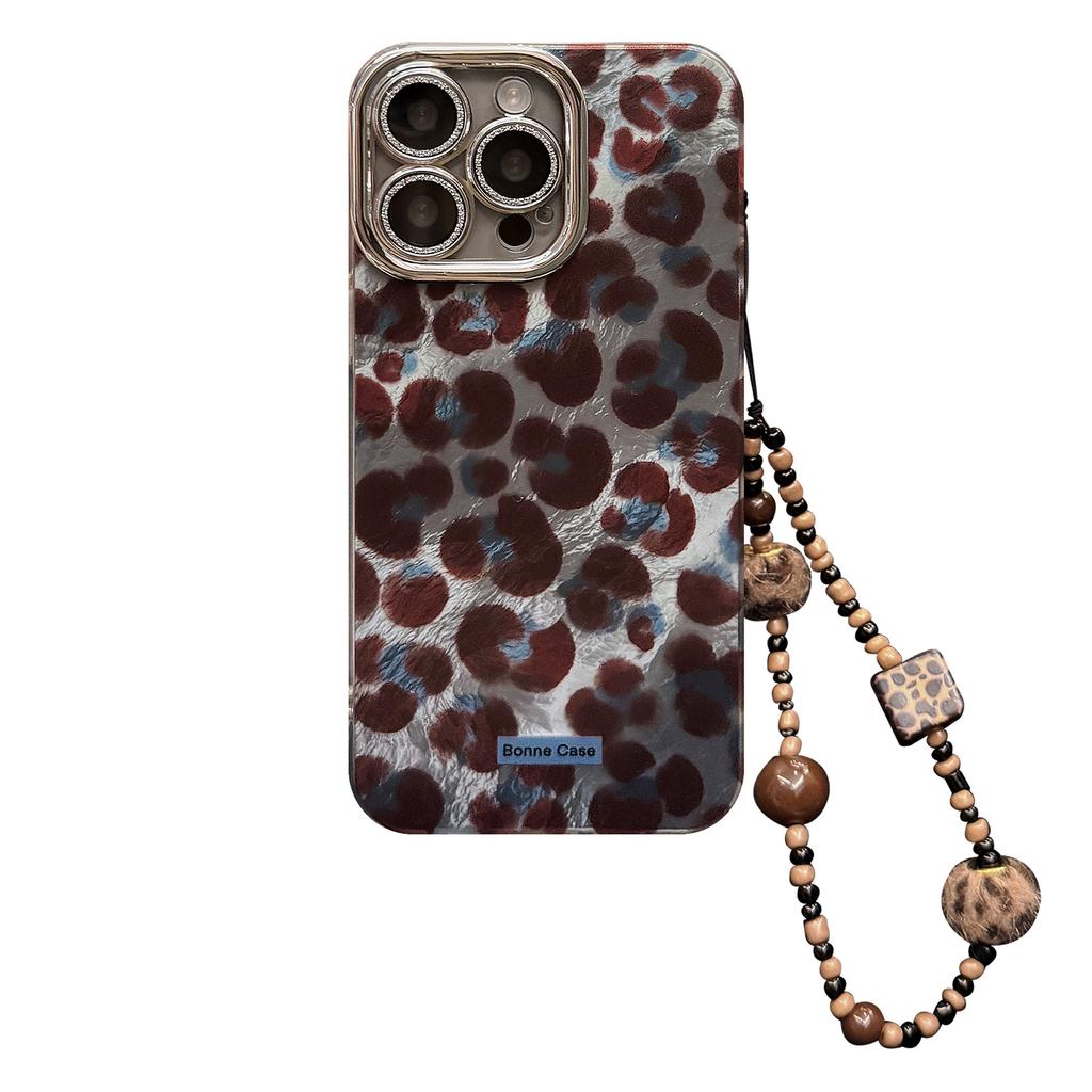 Retro Blue Brown Leopard Print Apple 16 Mobile Phone Case IPhone17 Suitable for 14pronax Hair Ball Bracelet Lens Film