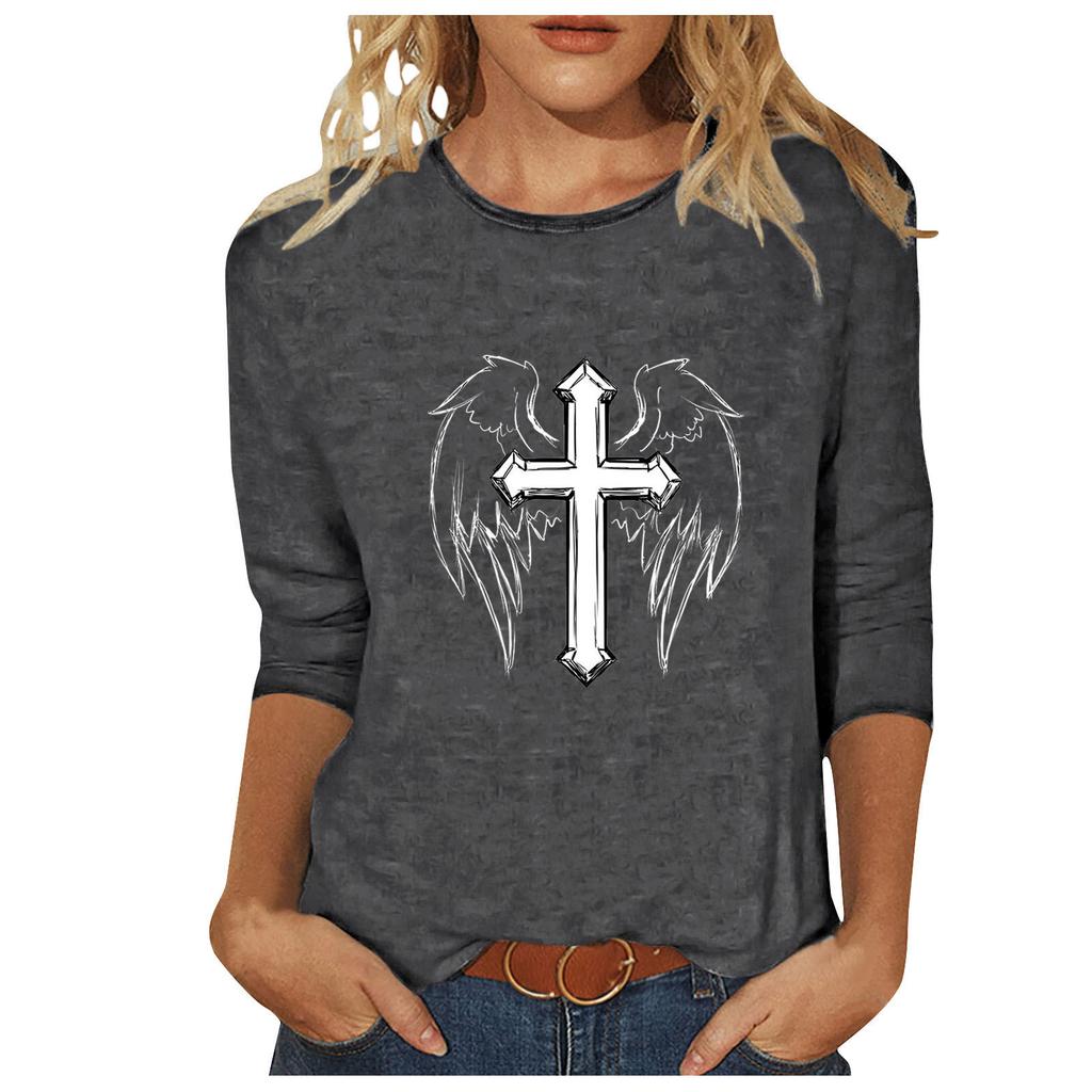 Round Neck 3D Cross Printed Top Fashionable Casual Long Sleeved Women's T-shirts