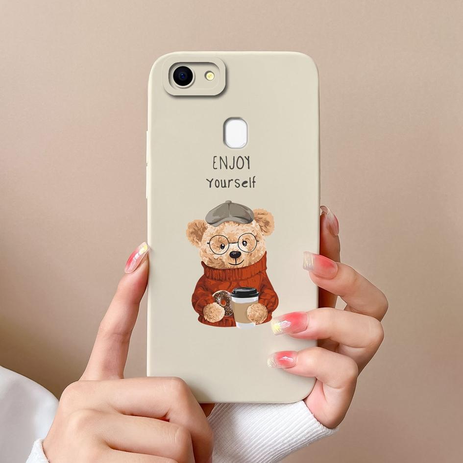 For Oppo F5 F11 F17 F9 F21 F7 F19 F15 Pro Phone Cases Fashion Little Bear Liquid Silicone High Definition Anti Fall Protective Covers For Oppo Housing