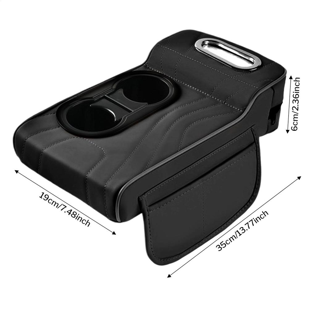 Arm Rest Cushion for Car Interior Heightening Middle Console Cover with 2 Storage Cup Holder Organizers Tissue Box Side Bag