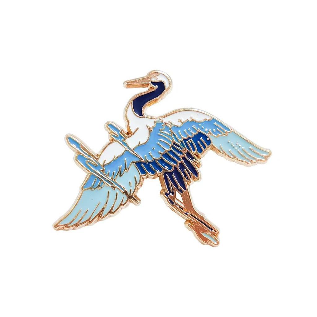 Chinese Good Luck Crane & Deer Brooch - Lotus Fish Design, Creative Retro Metal Pin