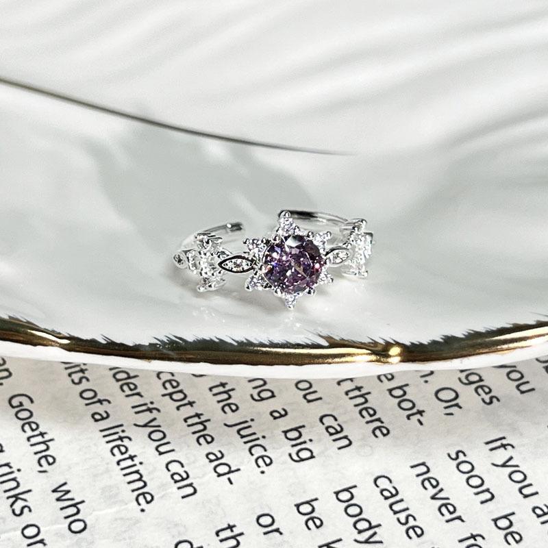 Sweet and cool purple diamond butterfly geometric charm purple butterfly rhyme fashion ring women s light luxury high sense stacking