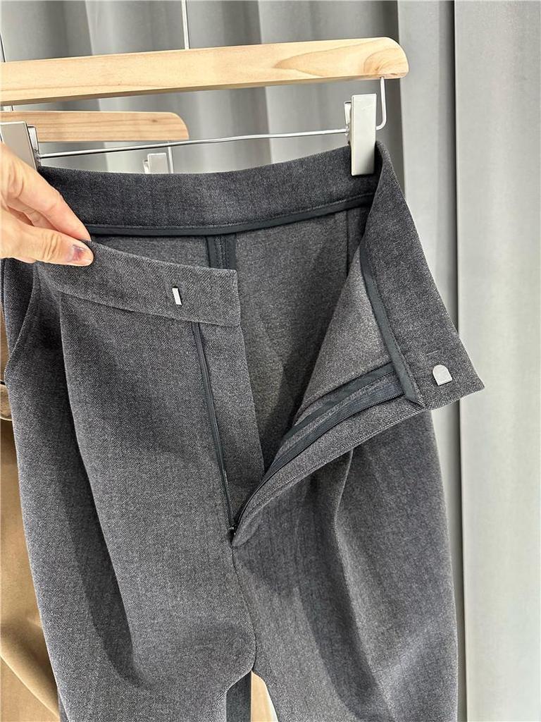 Gray Wool High-Waisted Wide-Leg Pants for Women - Comfortable, Slimming, Drape Straight-Leg Fit for Autumn and Winter
