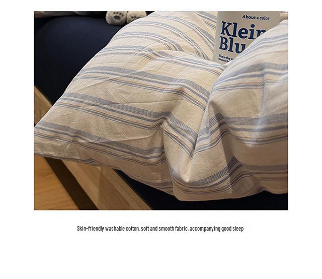 Washable Cotton Stripe Plaid Soft Bed Set: Includes Duvet Cover, Fitted Sheet & Pillowcases.