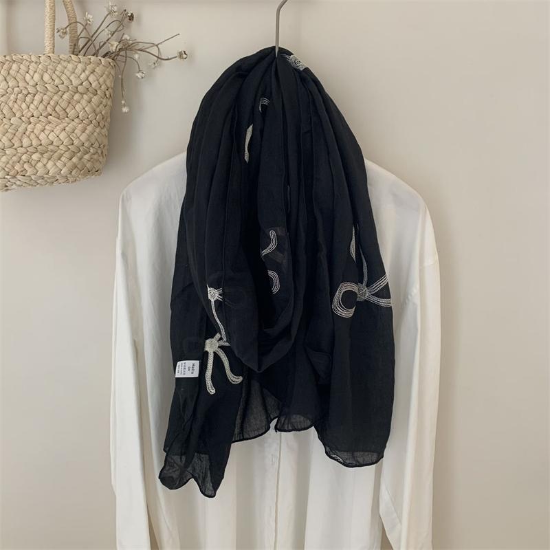 Autumn And Winter  Bow Scarf Solid Color Thin Art Retro Simple Travel Photo Scarf Neck Woman