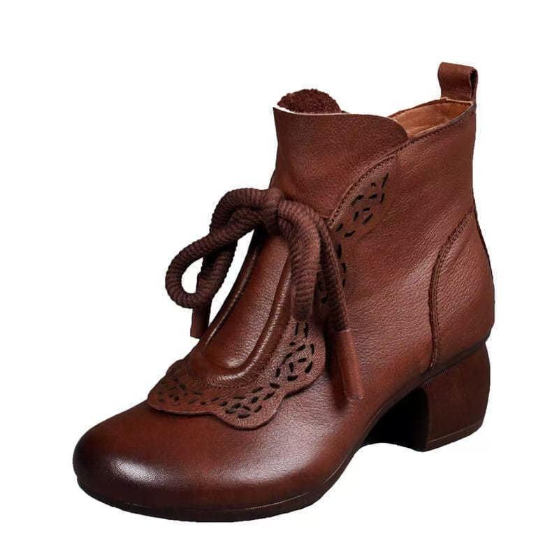Retro Short Boots Women's Autumn Round Head Medium Heel Soft Sole Medium and Old 2 Women's Fashion Boots