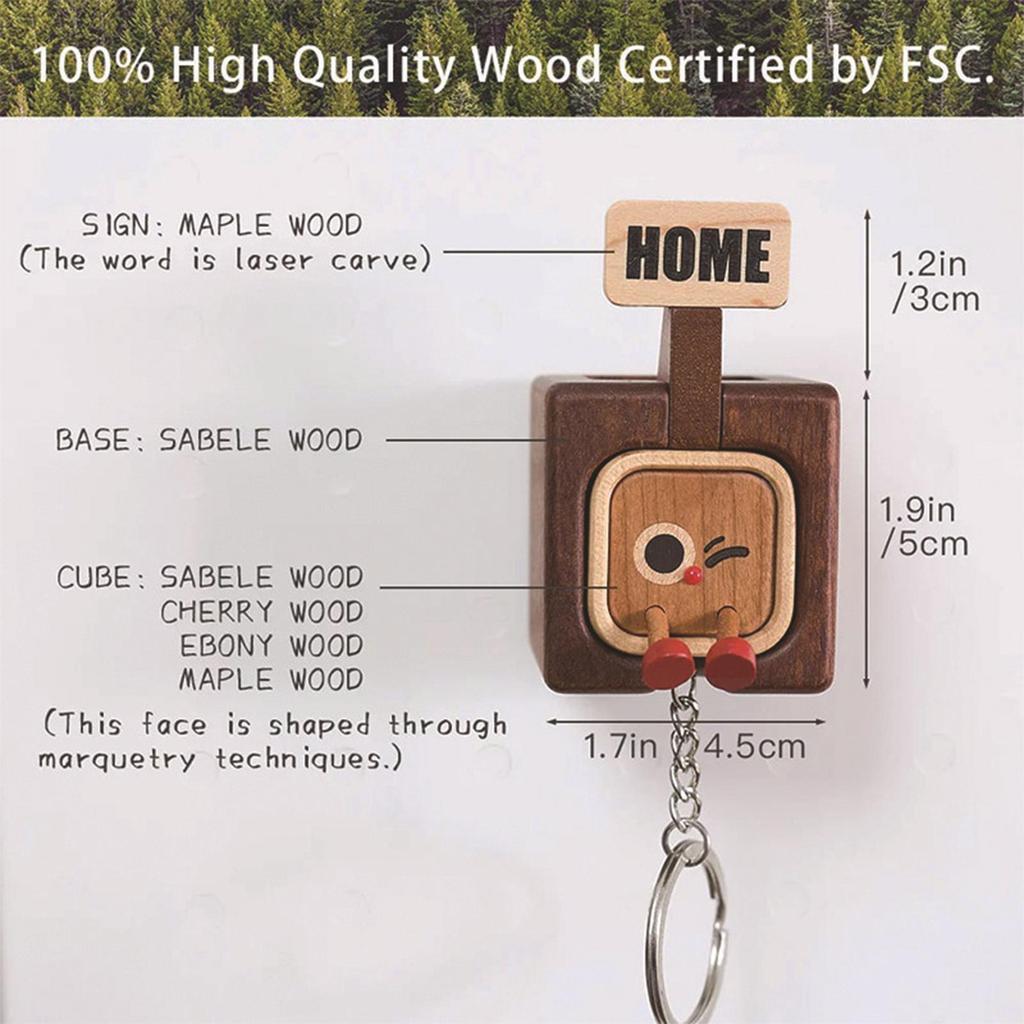 Solid Wood Keychain Pendant Magnetic Backpack Ornament Home-out Key Chain Portable Bag Pendant For Kids Teens Adults Wallets