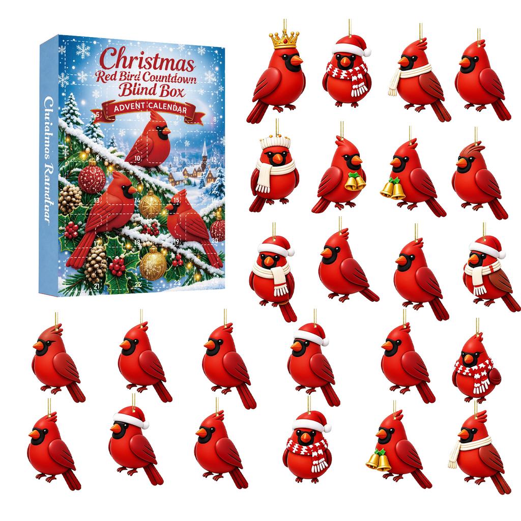 2026 Christmas Countdown Calenda, 24 Vintage-Style Cardinal Acrylic Christmas Ornament,Holiday Gift for Christmas