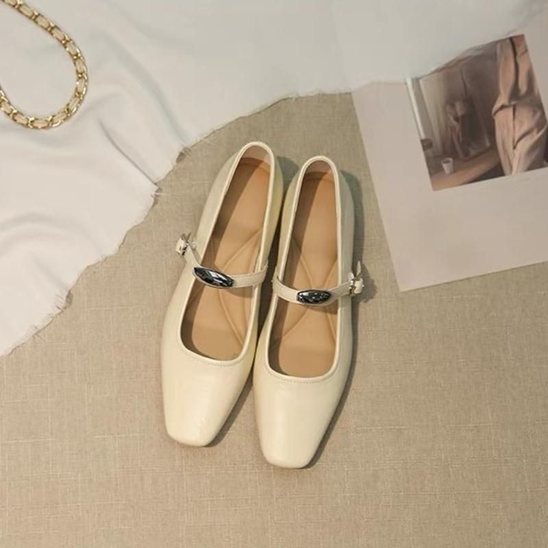 Fashion 2025 New Mary Jane Shoes Female High Quality Leather Buckle Ballet Shoes for Women Square Toe Flat Cowhide Ladies Single Shoes