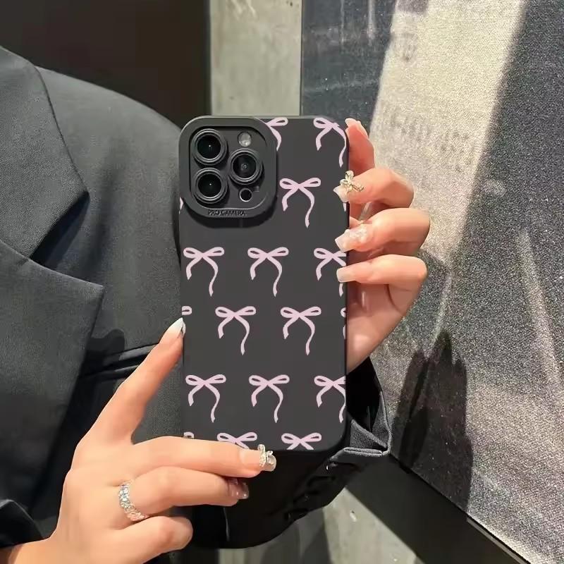 Hülle Für iPhone 16 15 14 Pro Max 13 12 11 Rosa Schleifen-Print Handyhülle Für iPhone XS Max X XR 7 8 16 Plus SE 2022 Silikon Fundas
