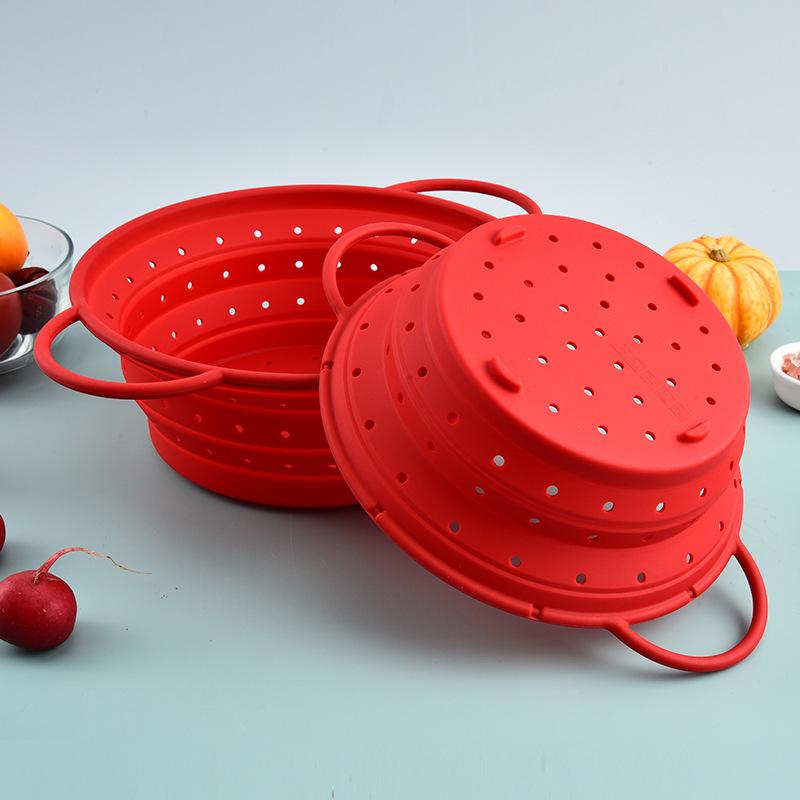 High-Temperature Resistant Silicone Foldable Kitchen Draining Basket for Washing Fruits and Vegetables