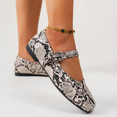 Plus Size Fashion Snake Print Mary Jane Shoes for Women  Spring Summer Comfortable Flats Woman Lightweight Soft Casual Shoes