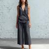 Women's Fashion Sleeveless Loose Minimalist Cotton-Linen Casual Two-Piece Set