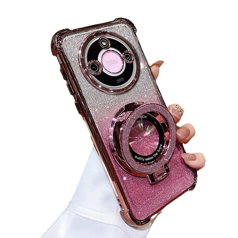 Honor X11 mobile phone case electroplated four-corner anti-drop soft case Honor X11 glitter magnetic suction bracket protective case