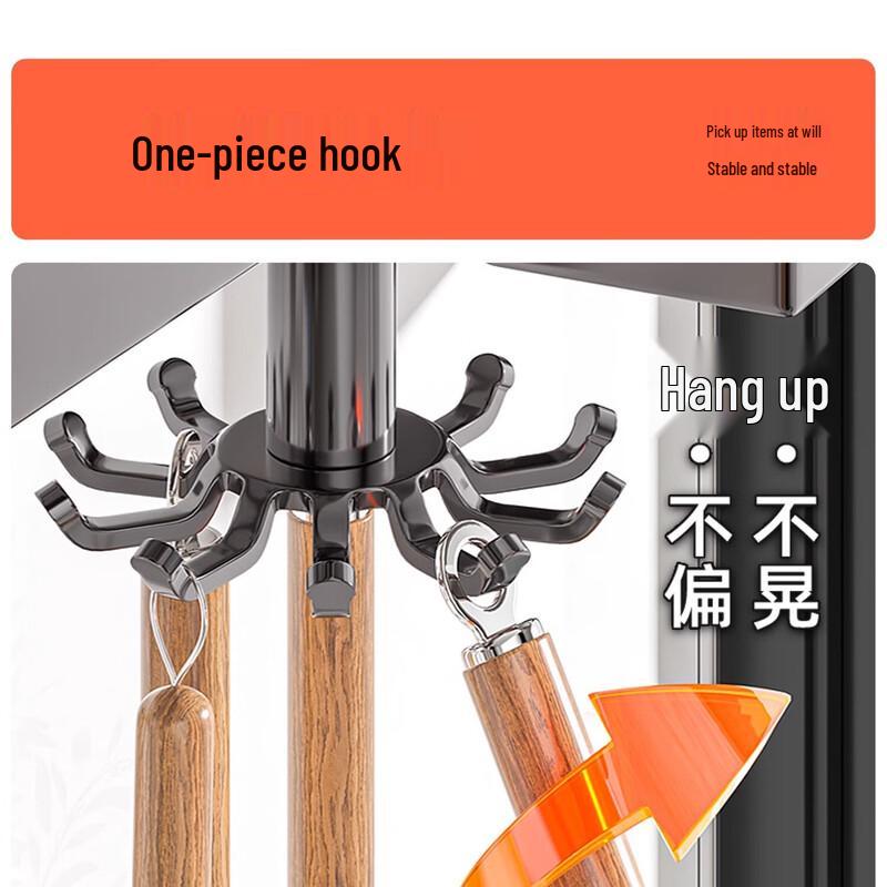 Matte Black Wall-Mounted Kitchen Organizer with Rotating Hooks