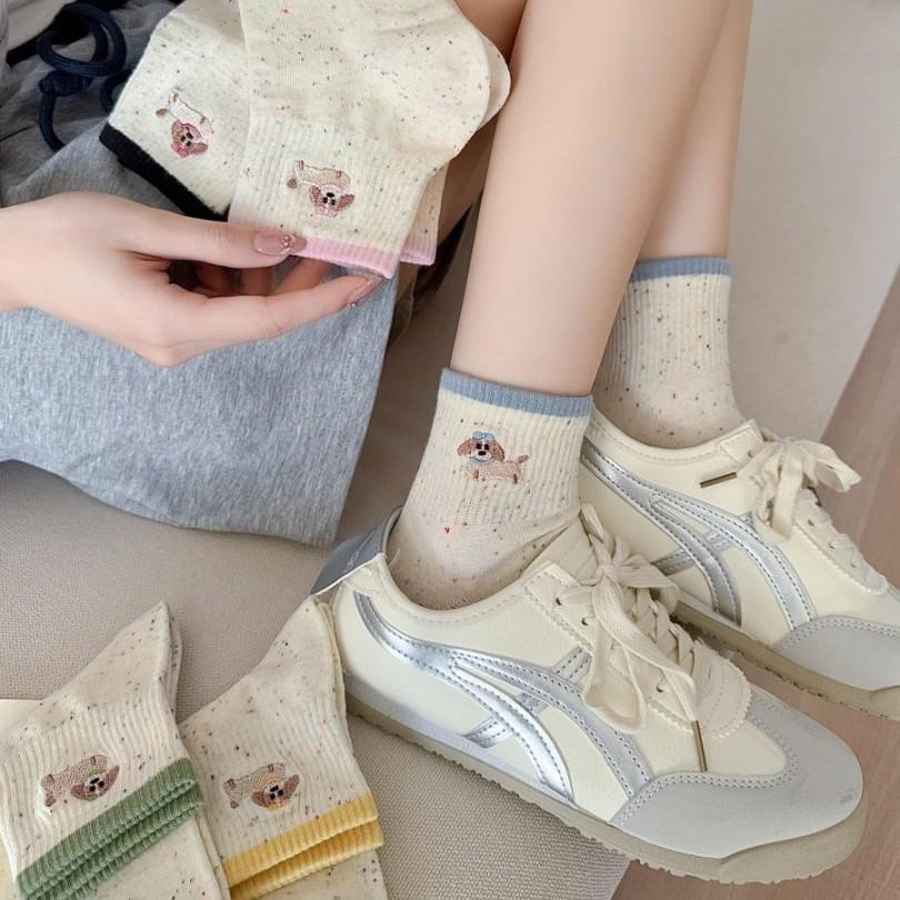 

Женские цветные милые носки с вышивкой таксы и точечной пряжей - бесшовные, низкие, повседневные короткие носки до щиколотки для весны и лета синий