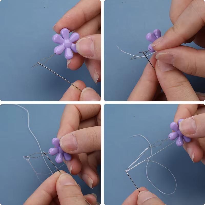 Fenrry 1Set Central Opening Curved Beading Needles Stainless Steel Tools Pins for Bead Threading String Cord Easy Jewelry Making