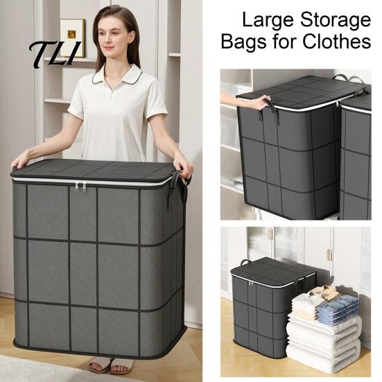 Home Storage Bags for Toys Moving Bin with Reinforced Handles And Zipper, Extra Large Capacity Supplies Linens Non-woven Fabric Organizer, Foldable