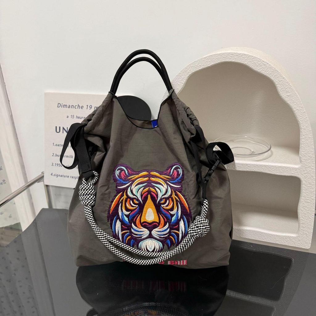 Trendy Large-Capacity Japanese-Style Nylon Embroidery Shoulder Bag for Women