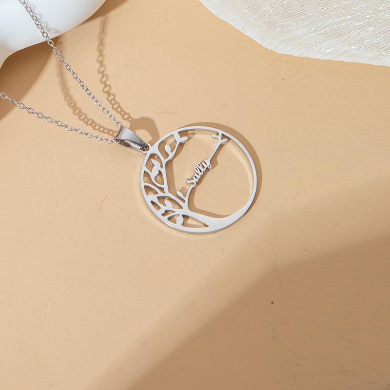 Personalized Family Tree Necklace - Round Stainless Steel Pendant with Engraved Names