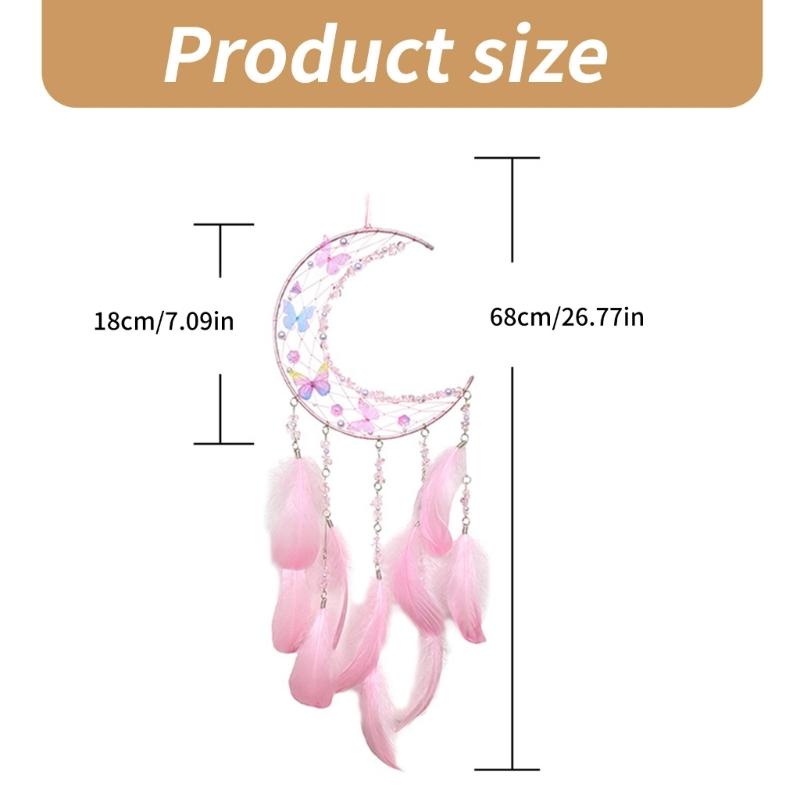Woven Moon Shape Dreamcatchers with Crystal Wall Art Handmade Butterfly Feathered Tassels Wall Hanging Ornament Decors