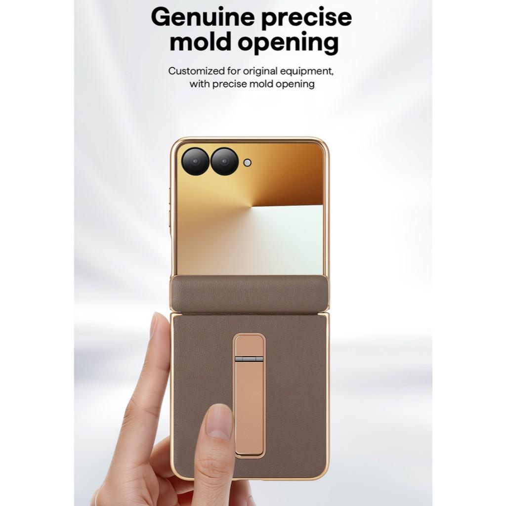 Hochwertige Leder-Metall-Halterung Hülle Für Samsung Galaxy Z Flip 7 Flip 6 Flip5 Flip 4 3 Auto-Rückstellfeder Scharnier Schutzhülle