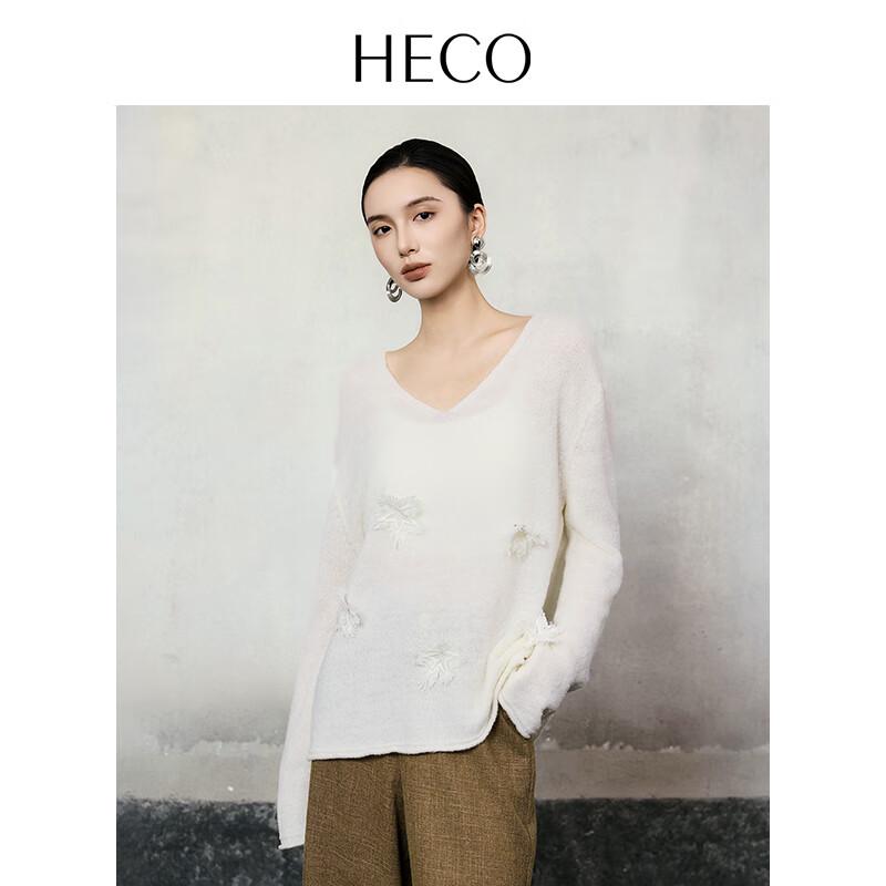 

HECO Вязаный свитер из шерсти с вышивкой в виде звезды и V-образным вырезом L