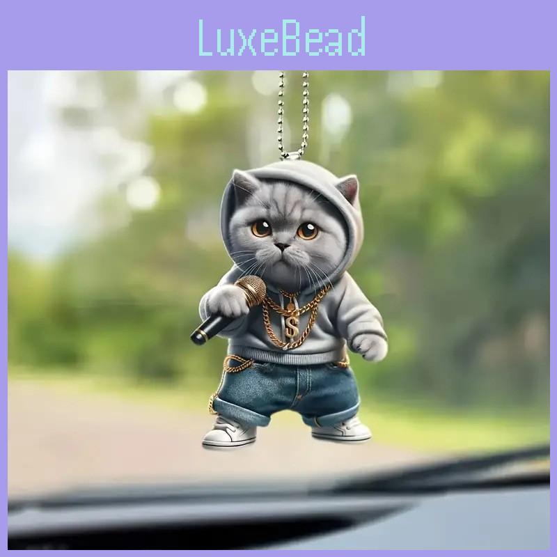 Cute Grey Cartoon Cat Pattern Acrylic Pendant For Car Decoration Interior