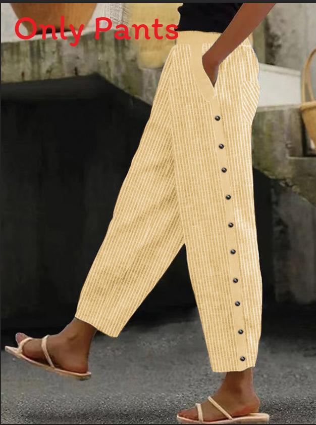 Casual Pants For Women With Button Detailing And Elastane For Summer Comfort