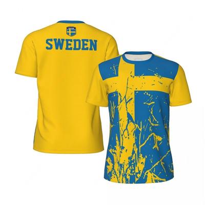 Camiseta de Futebol da Suécia Para Homens Estampada em 3D Camiseta Solta Moda Manga Curta Gola Redonda Camisetas Tops Esportes de Verão Camisetas de Futebol