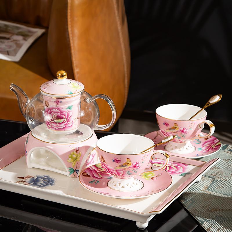 Premium Flower Teapot, Health Pot, Afternoon Tea Set, Ceramic Coffee Cup, Saucer, Spoon, Multi-Person Set For 2 People