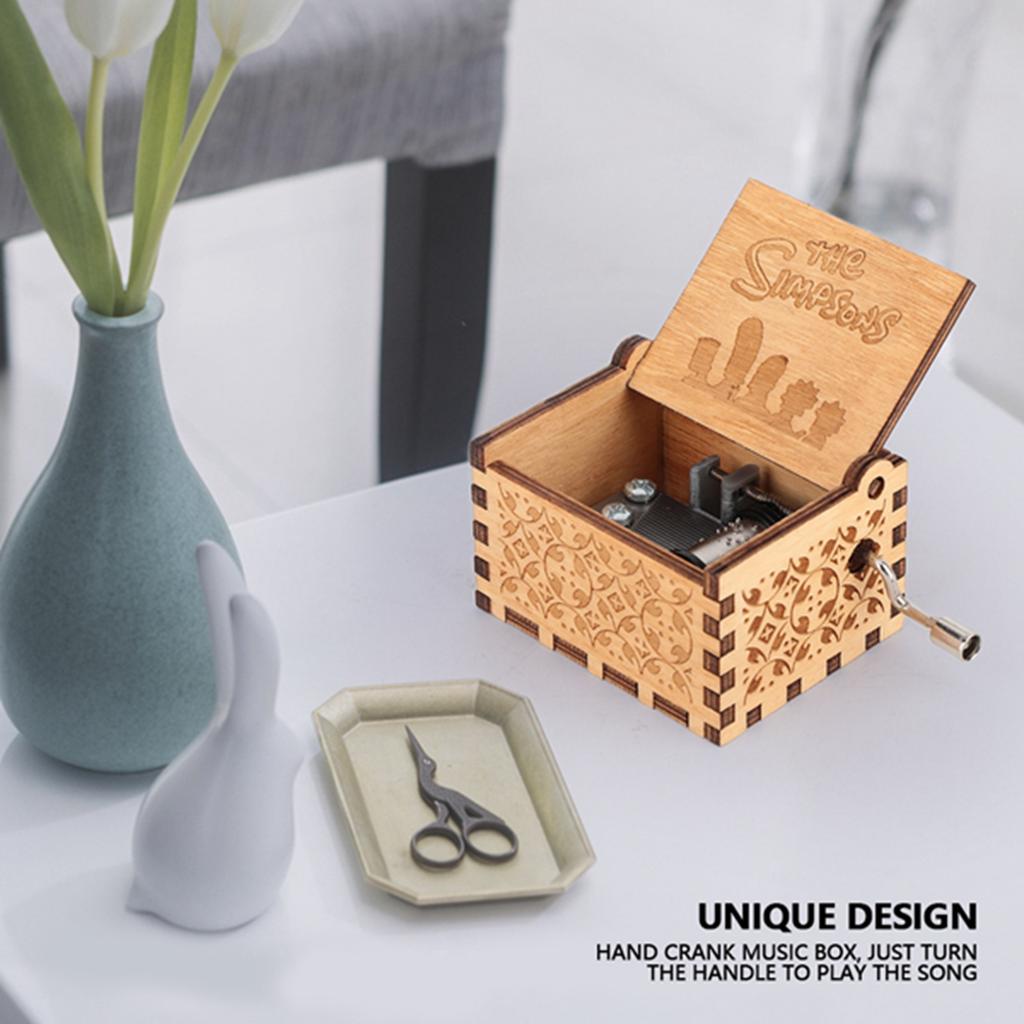 Hand Crank Carved Plywood Music Box Wooden Engraved Musical Toy Crafts Kid Gift Home Decor