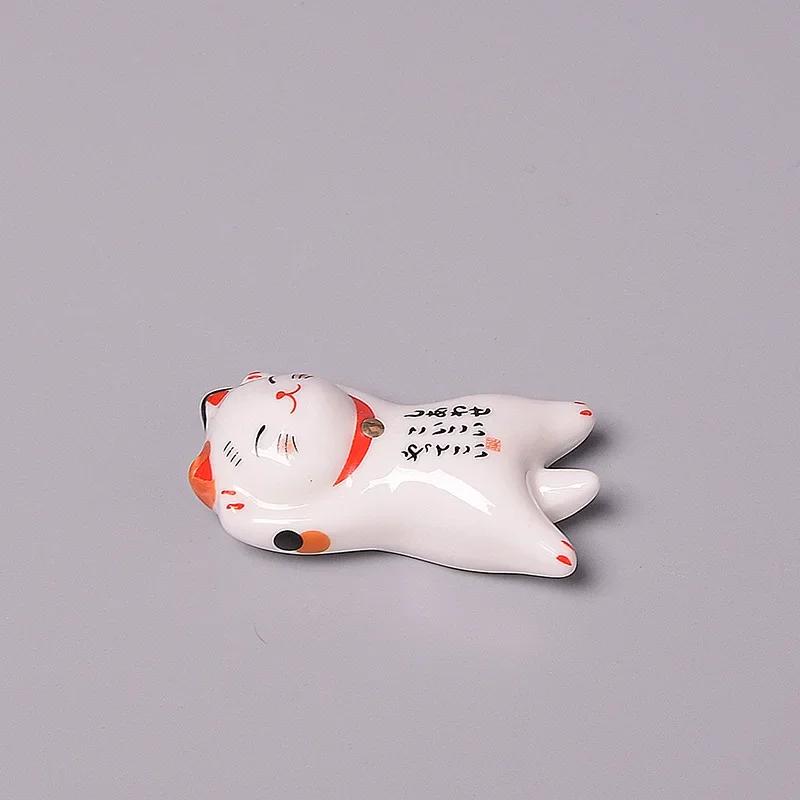 Zakka Cute Cat Chopstick Holder Tableware Japanese Style Underglaze Restaurant Simple Oval Spoon Bracket Utensil for Kitchen