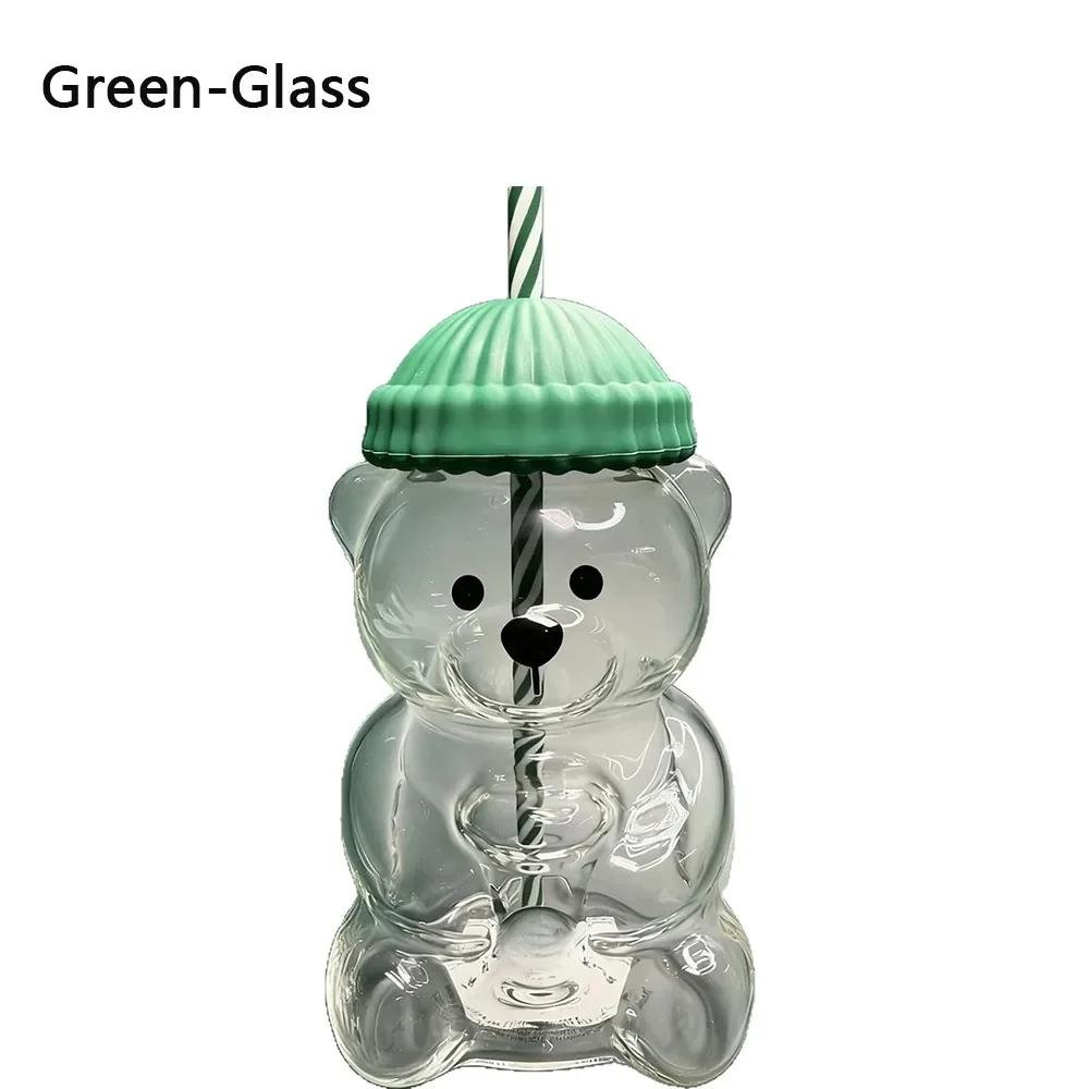 Cute 2025 Bear Plastic Cup with Lid Large Capacity Glass Cup with Straw Transparent Teddy Bear Plastic Cup Parties