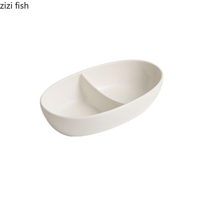 Pure White Ceramic Double Grid Plate Sauce Vinegar Seasoning Plate Appetizer Plate Snack Plates Restaurant Creative Tableware