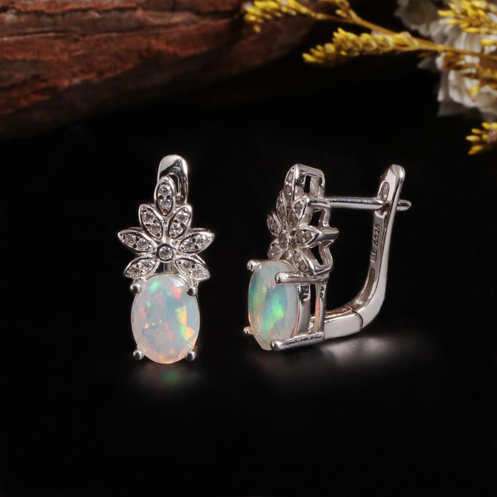 Gorgeous Design October Birthstone Natural Opal Ring Earring Jewelry Set 925 Sterling Silver Birthday Gift for Lady and Girls