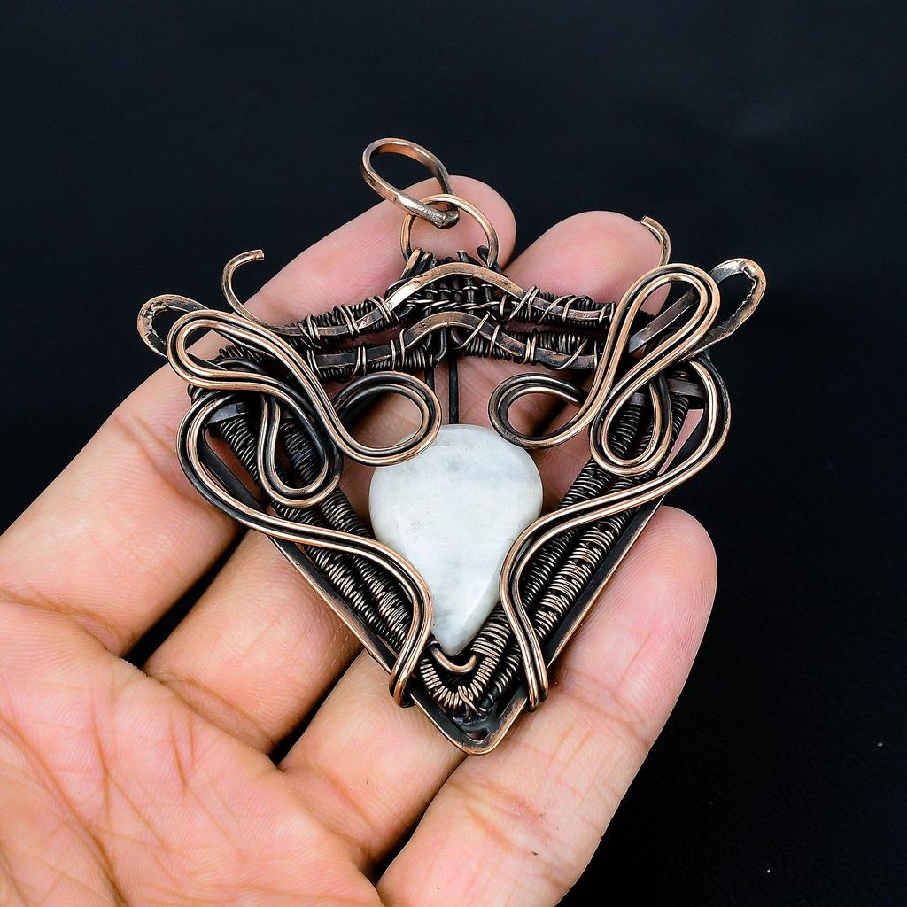 Rainbow Moonstone Pendant Gemstone Jewelry, 999 Copper Wire Wrapped Pendant, Handmade Beautiful Jewelry Pendant