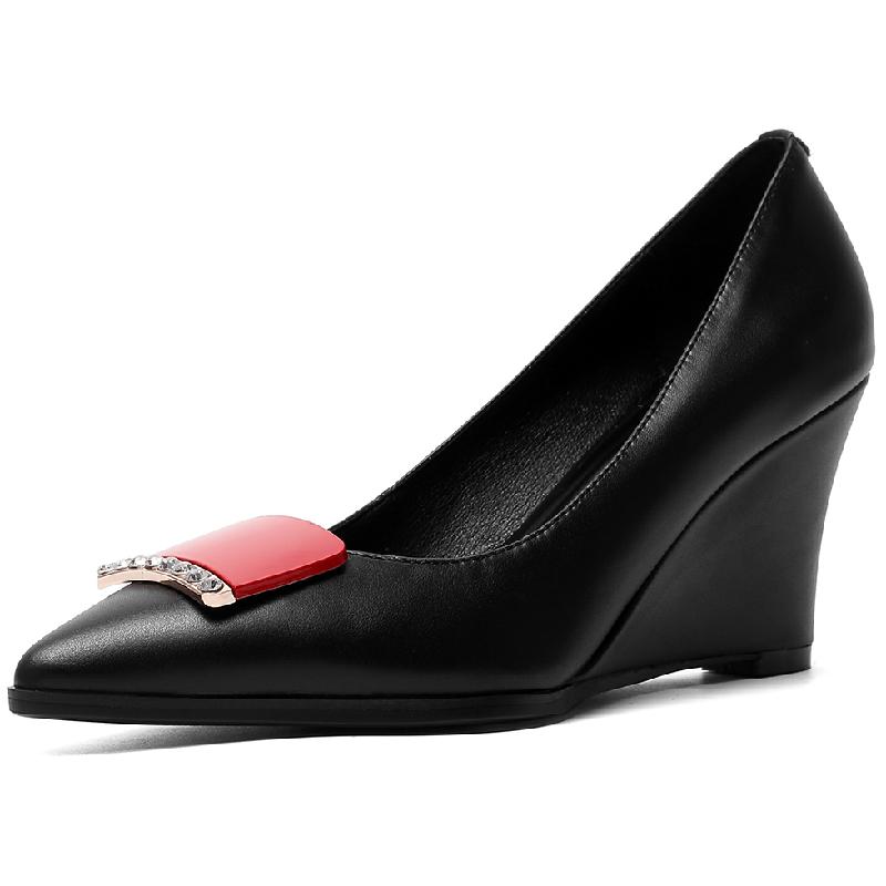 

Elegant Black Nude White Wedges Heels Genuine Leather High Heel Dress Pumps Wedge Shoes For Women Party Office Wedding Shoe Lady 39 чорний